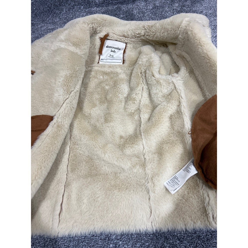 Abercrombie Kids Faux Suede Faux Fur Trim Coat Brown Size 5/6 Kids Outerwear - Picture 10 of 13